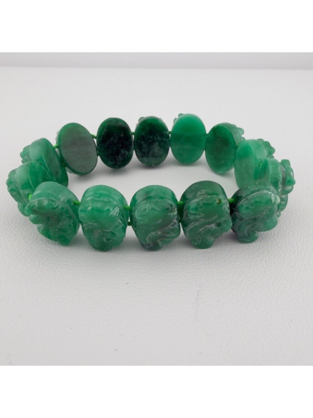 Green Carved Stone Dragon Stretch Bracelet Panel